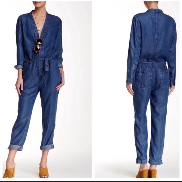 Free People Lou Denim Jumpsuit Size 4 - Picture 1 of 13